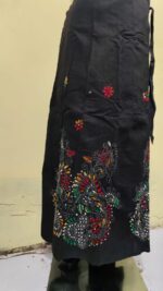 Black Cotton Wrapper Skirt with Handcrafted Multicolor Kantha Stitch Embroidery - Image 3