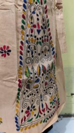 Handcrafted Cotton Wrapper Skirt with Multicolor Kantha Stitch Embroidery (Biscuit color) - Image 5