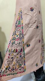 Handcrafted Cotton Wrapper Skirt with Multicolor Kantha Stitch Embroidery (Biscuit color) - Image 4