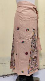 Handcrafted Cotton Wrapper Skirt with Multicolor Kantha Stitch Embroidery (Biscuit color)