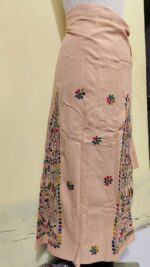 Handcrafted Cotton Wrapper Skirt with Multicolor Kantha Stitch Embroidery (Biscuit color) - Image 3