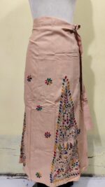 Handcrafted Cotton Wrapper Skirt with Multicolor Kantha Stitch Embroidery (Biscuit color) - Image 2