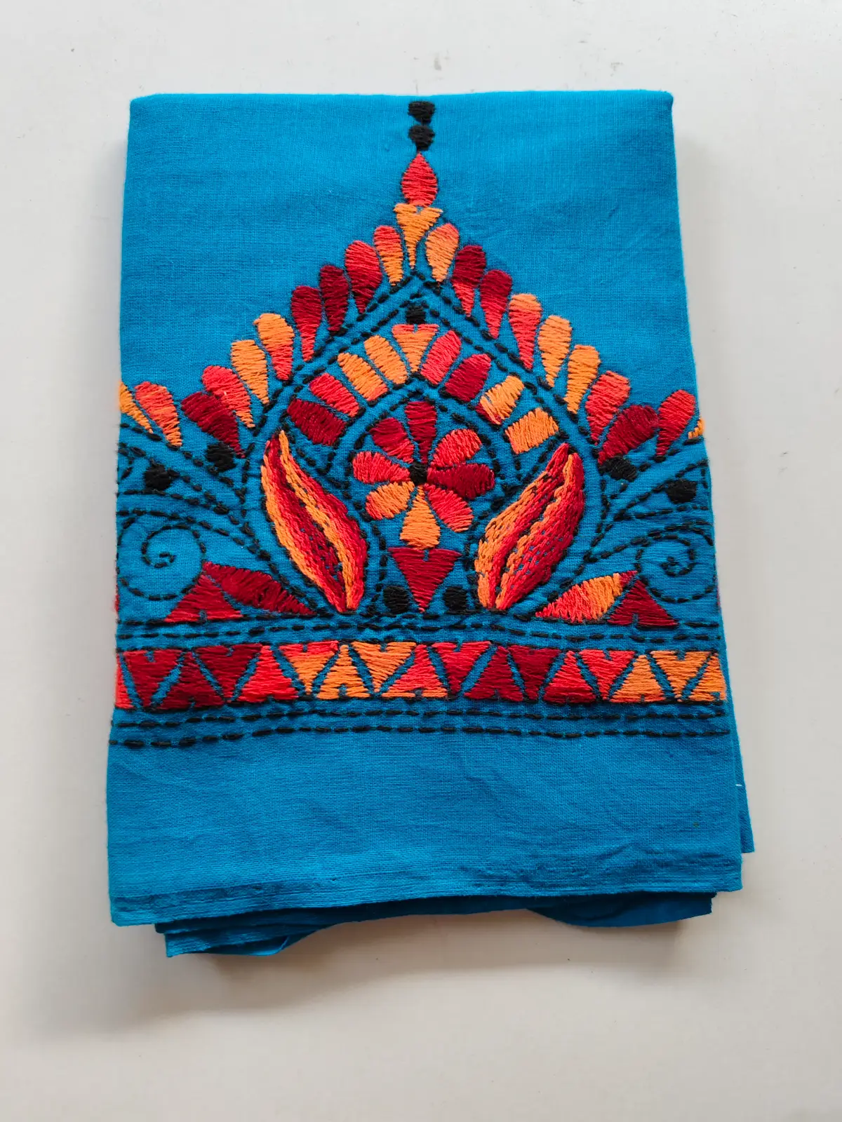 1000919958.webp Cotton Kantha Hand work Blouse Material Floral Motifs - Image 1