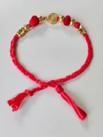Handmade Dokra brass Rakhi – traditional festival thread (Red)
