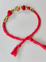 Handmade Dokra brass Rakhi – traditional festival thread (Red) - Image 3
