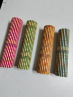 Handmade Bamboo Mats – Multicolor Striped Design (Set of 4) - Image 2