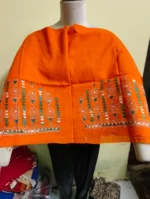 Handicraft Orange Kantha Stitch Cotton Blouse Material - Image 5