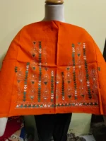 Handicraft Orange Kantha Stitch Cotton Blouse Material