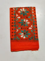 Orange Cotton Kantha Stitch Blouse Piece