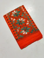 Orange Cotton Kantha Stitch Blouse Piece - Image 3