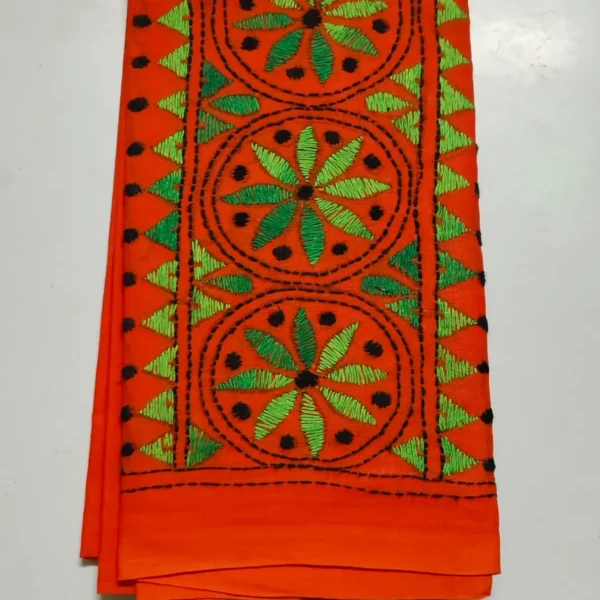 Cotton Kantha Stitch Blouse Piece Orange