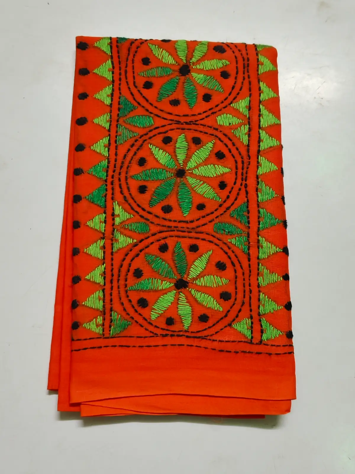 1000979456.webp Cotton Kantha Stitch Blouse Piece Orange - Image 1