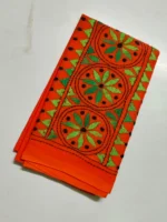 Cotton Kantha Stitch Blouse Piece Orange - Image 2