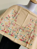 Premium Biscuit Colour Cotton Kantha Stitch Blouse Material - Image 2