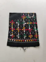 Cotton Black Kantha Stitch Blouse Piece Yellow Thread Work