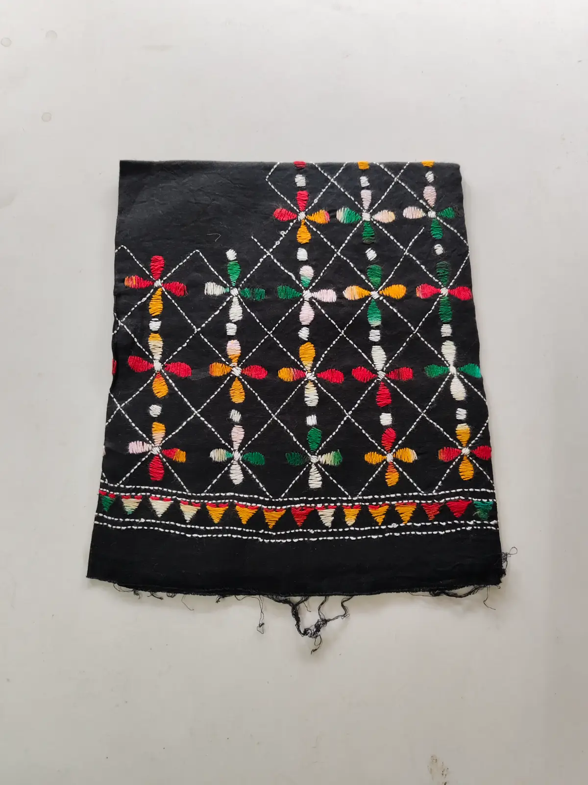 1000980963.webp Cotton Black Kantha Stitch Blouse Piece Yellow Thread Work - Image 1