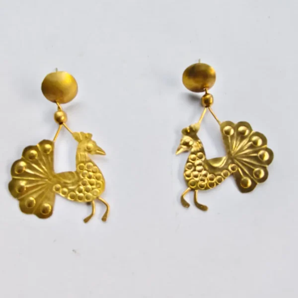 Handcrafted Brass Earrings – Peacock Motif Design