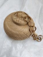 Handwoven Bamboo & Cane Hanging Lampshade with Chain –  Décor - Image 2