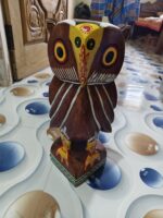 Handcrafted Wooden Owl Figurine – Vibrant Folk Art