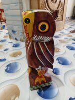 Handcrafted Wooden Owl Figurine – Vibrant Folk Art - Image 3
