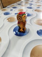 Wooden Owl Figurine – Vibrant Folk Art - Image 3