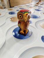 Wooden Owl Figurine – Vibrant Folk Art