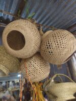Handwoven Bamboo & Cane Hanging Lampshade with Chain – Traditional Craft Décor