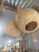 Handwoven Bamboo & Cane Hanging Lampshade with Chain – Traditional Craft Décor - Image 3