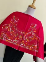 Premium Cotton Kantha Stitch Blouse Material –  Floral Motifs Red - Image 2