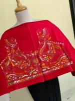 Premium Cotton Kantha Stitch Blouse Material –  Floral Motifs Red - Image 3