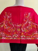 Premium Cotton Kantha Stitch Blouse Material –  Floral Motifs Red - Image 5