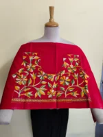 Premium Cotton Kantha Stitch Blouse Material – Multicolor Floral Embroidery Red
