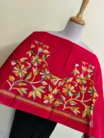 Premium Cotton Kantha Stitch Blouse Material – Multicolor Floral Embroidery Red - Image 2