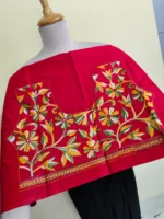 Premium Cotton Kantha Stitch Blouse Material – Multicolor Floral Embroidery Red - Image 3
