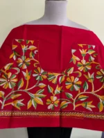 Premium Cotton Kantha Stitch Blouse Material – Multicolor Floral Embroidery Red - Image 5