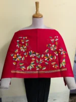 Premium Cotton Kantha Stitch Blouse Material – Multicolor Floral Embroidery on Red