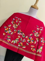 Premium Cotton Kantha Stitch Blouse Material – Multicolor Floral Embroidery on Red - Image 3