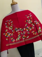Premium Cotton Kantha Stitch Blouse Material – Multicolor Floral Embroidery on Red - Image 4