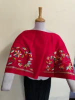 Premium Cotton Kantha Stitch Blouse Material – Multicolor Floral Embroidery on Red - Image 5