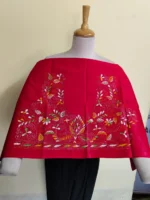 Premium Cotton Kantha Stitch Blouse Material – Multicolor Floral Red
