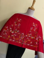 Premium Cotton Kantha Stitch Blouse Material – Multicolor Floral Red - Image 2