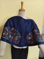 Premium Cotton Kantha Stitch Blouse Material – Peacock & Floral Motifs on Dark Blue - Image 6