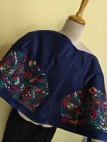 Premium Cotton Kantha Stitch Blouse Material – Peacock & Floral Motifs on Dark Blue - Image 4