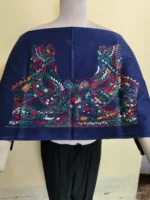 Premium Cotton Kantha Stitch Blouse Material – Peacock & Floral Motifs on Dark Blue - Image 5