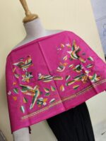 Premium Pure Cotton Kantha Stitch Blouse Material – Bird & Floral Motifs Bright Pink - Image 2
