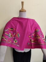Premium Pure Cotton Kantha Stitch Blouse Material – Bird & Floral Motifs Bright Pink - Image 4