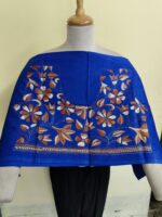 Handcrafted Premium Cotton Kantha Blouse Material – Floral & Leaf Motifs Royal Blue