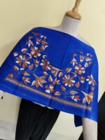 Handcrafted Premium Cotton Kantha Blouse Material – Floral & Leaf Motifs Royal Blue - Image 3