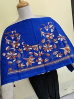 Handcrafted Premium Cotton Kantha Blouse Material – Floral & Leaf Motifs Royal Blue - Image 2