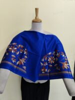Handcrafted Premium Cotton Kantha Blouse Material – Floral & Leaf Motifs Royal Blue - Image 4